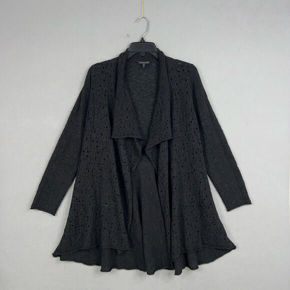 Eileen Fisher Sweater Womens Petite Medium Black Merino Wool Open Cardigan Flowy - Picture 1 of 13